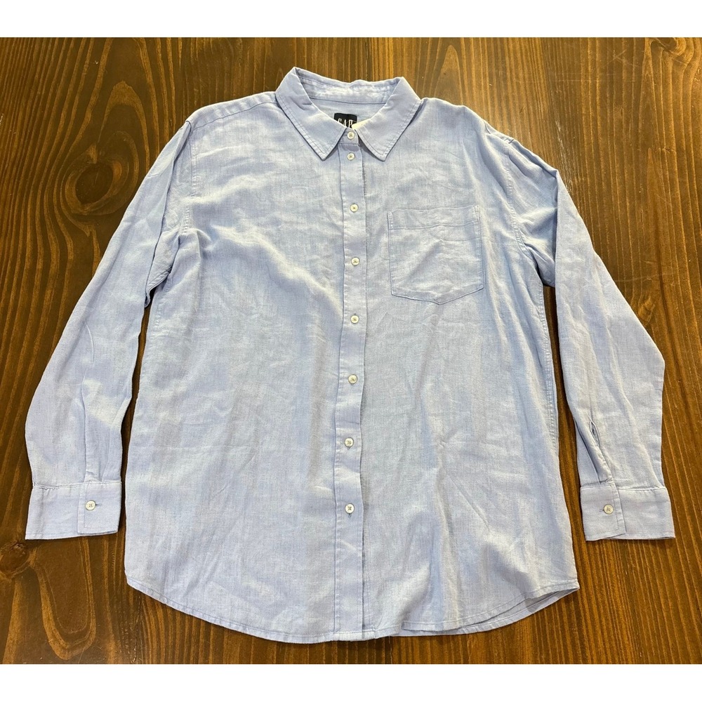 GAP Womens Linen‎ Blend Long Sleeve Button Down Shirt Light Blue L - Picture 4 of 9
